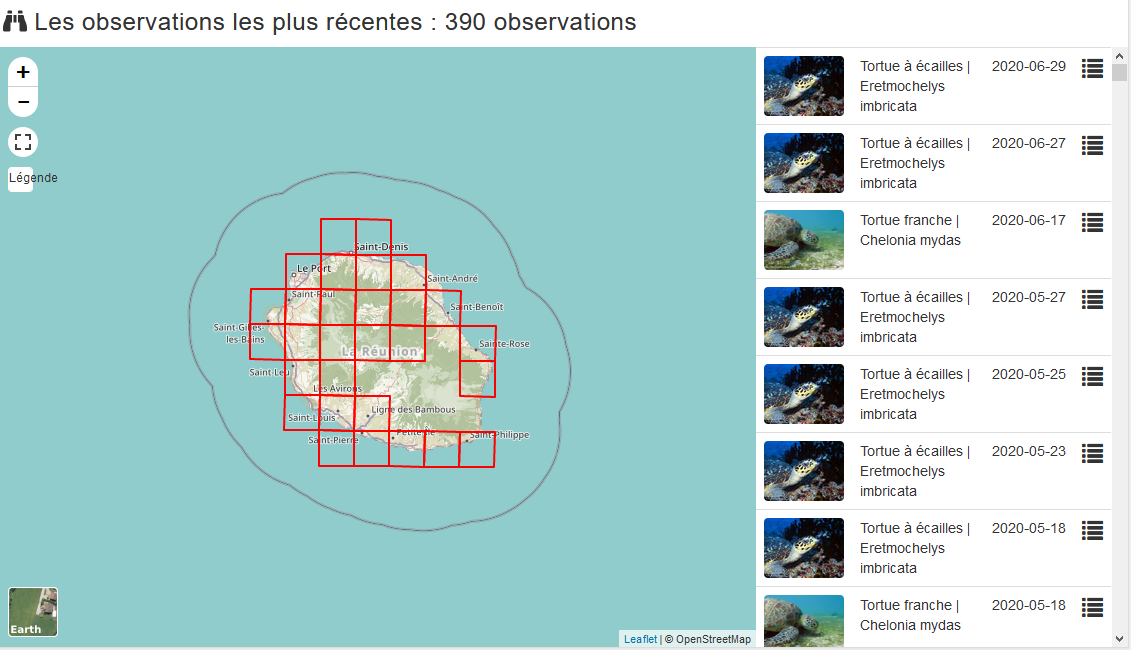 Carte &ldquo;Observations les plus récentes&rdquo;